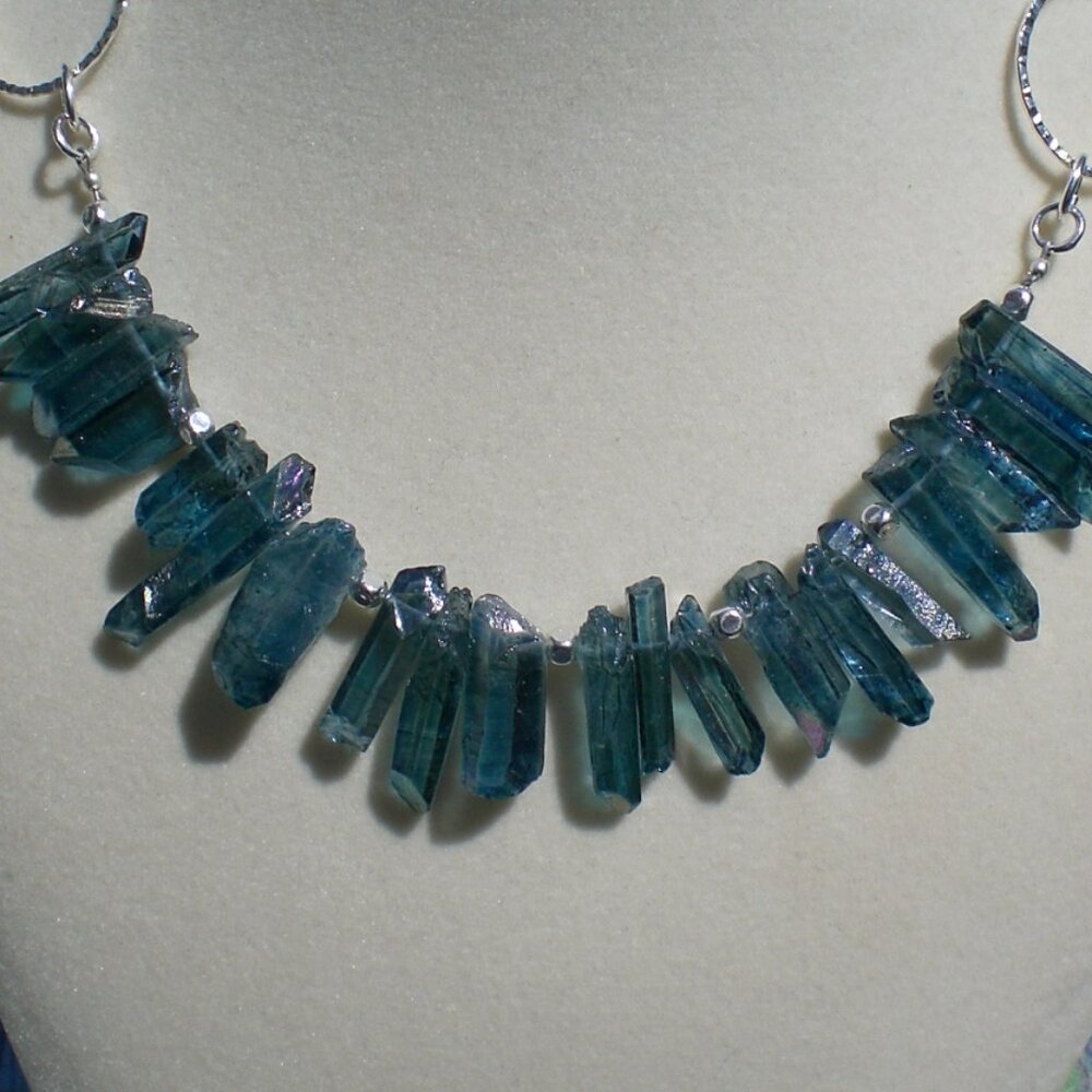 Blue Luster Quartz Stone Nugget Necklace